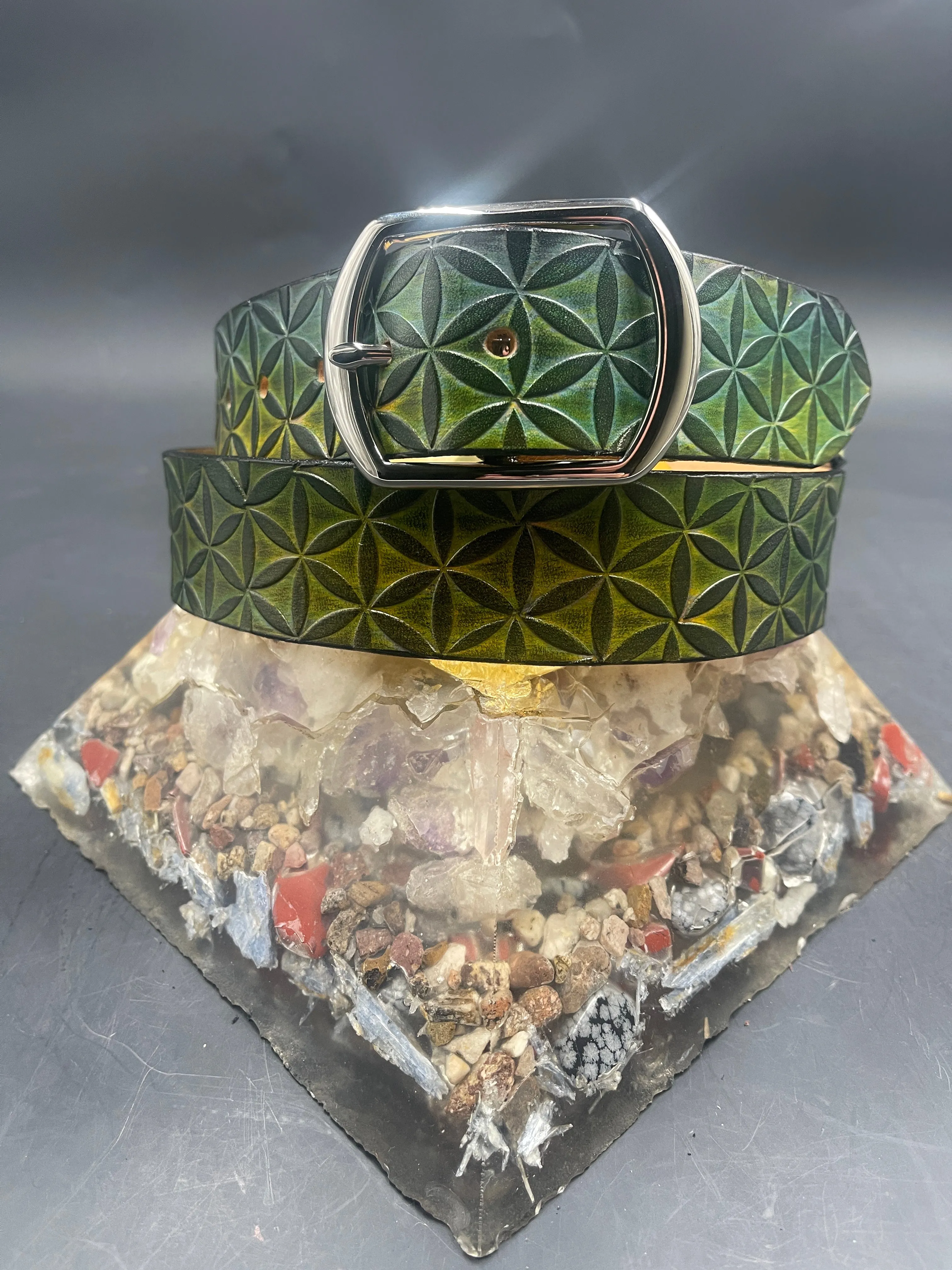 Stamped Leather Belt - Flower of Life Large