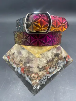 Stamped Leather Belt - Flower of Life Large