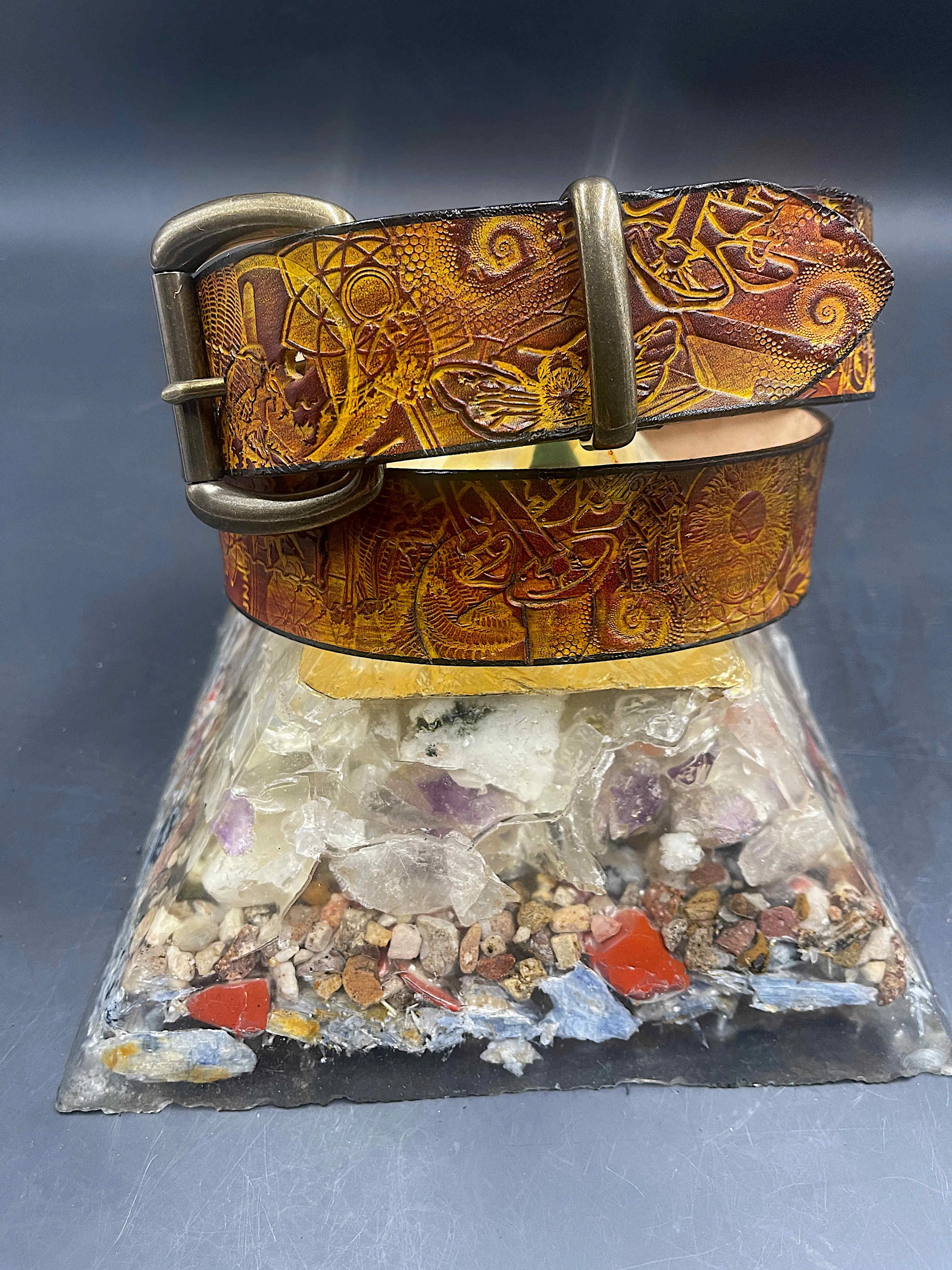 Stamped Leather Belt - Multiple Pattern Layers