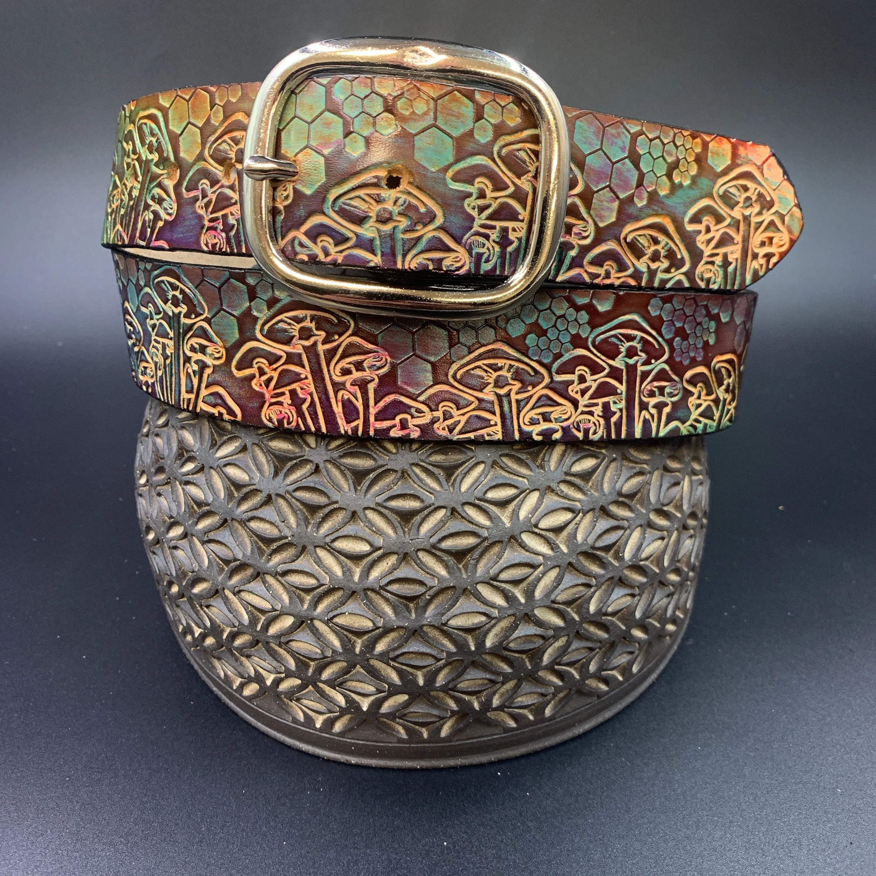 Stamped Leather Belt - Mushrooms 1.0