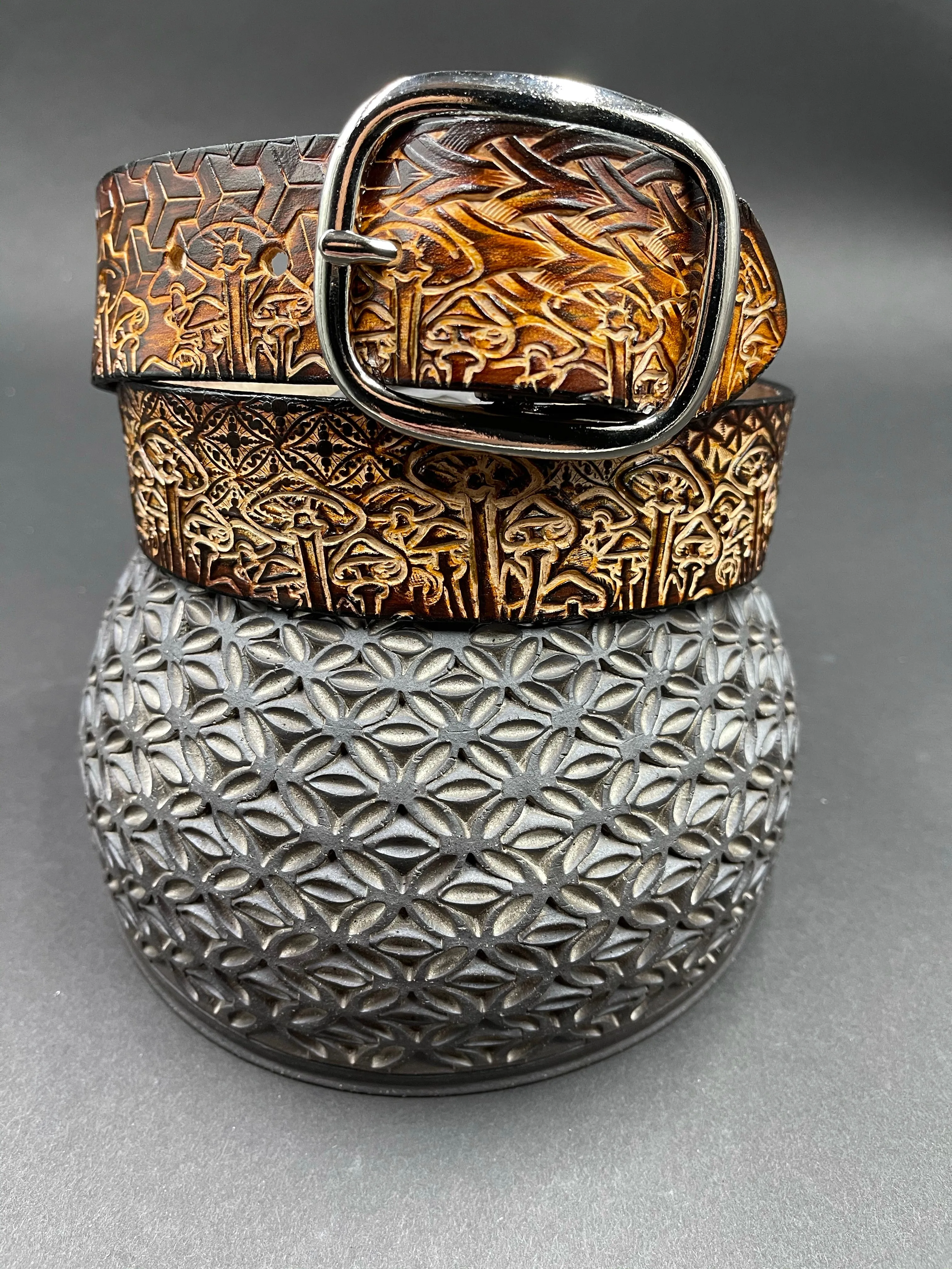 Stamped Leather Belt - Mushrooms 1.0