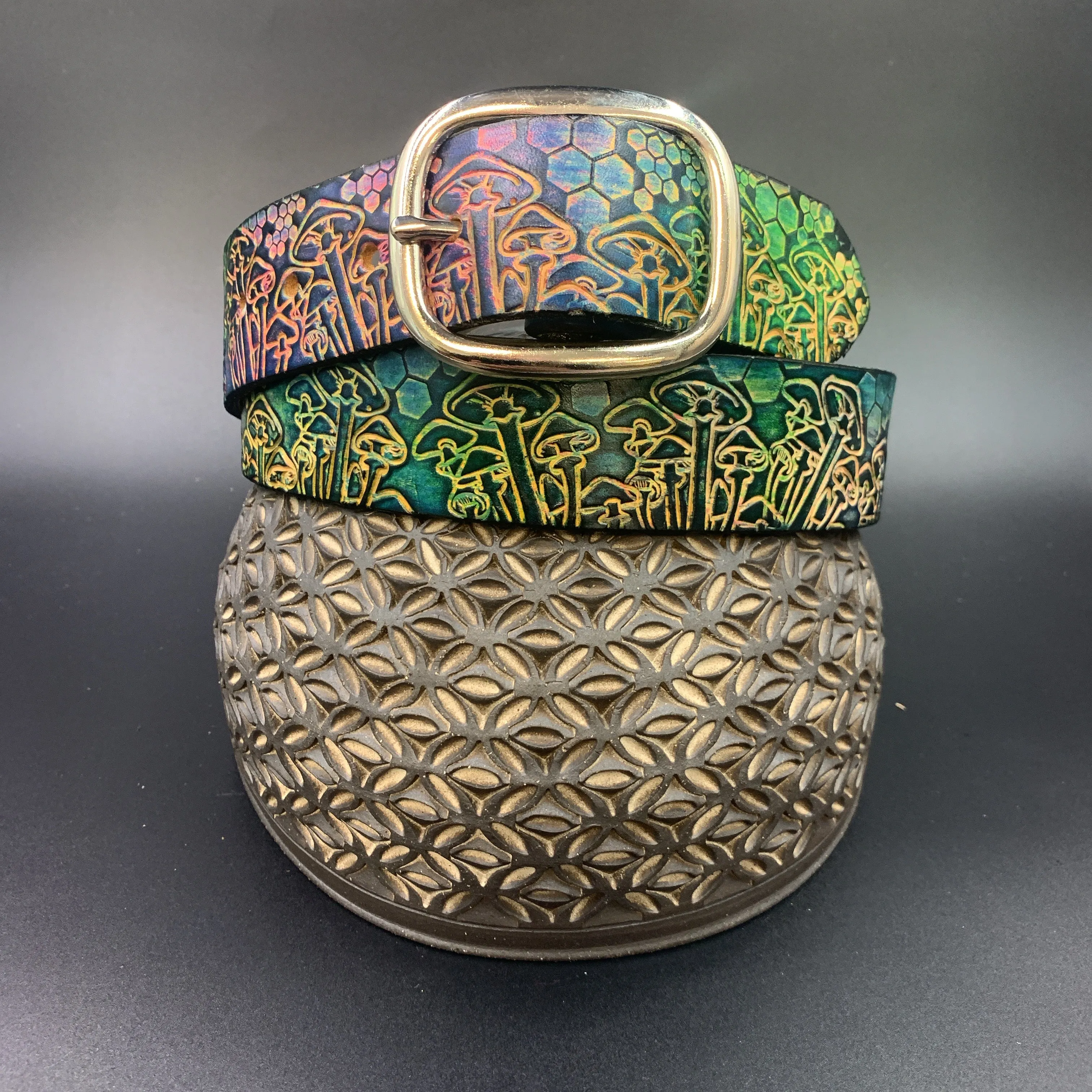Stamped Leather Belt - Mushrooms 1.0