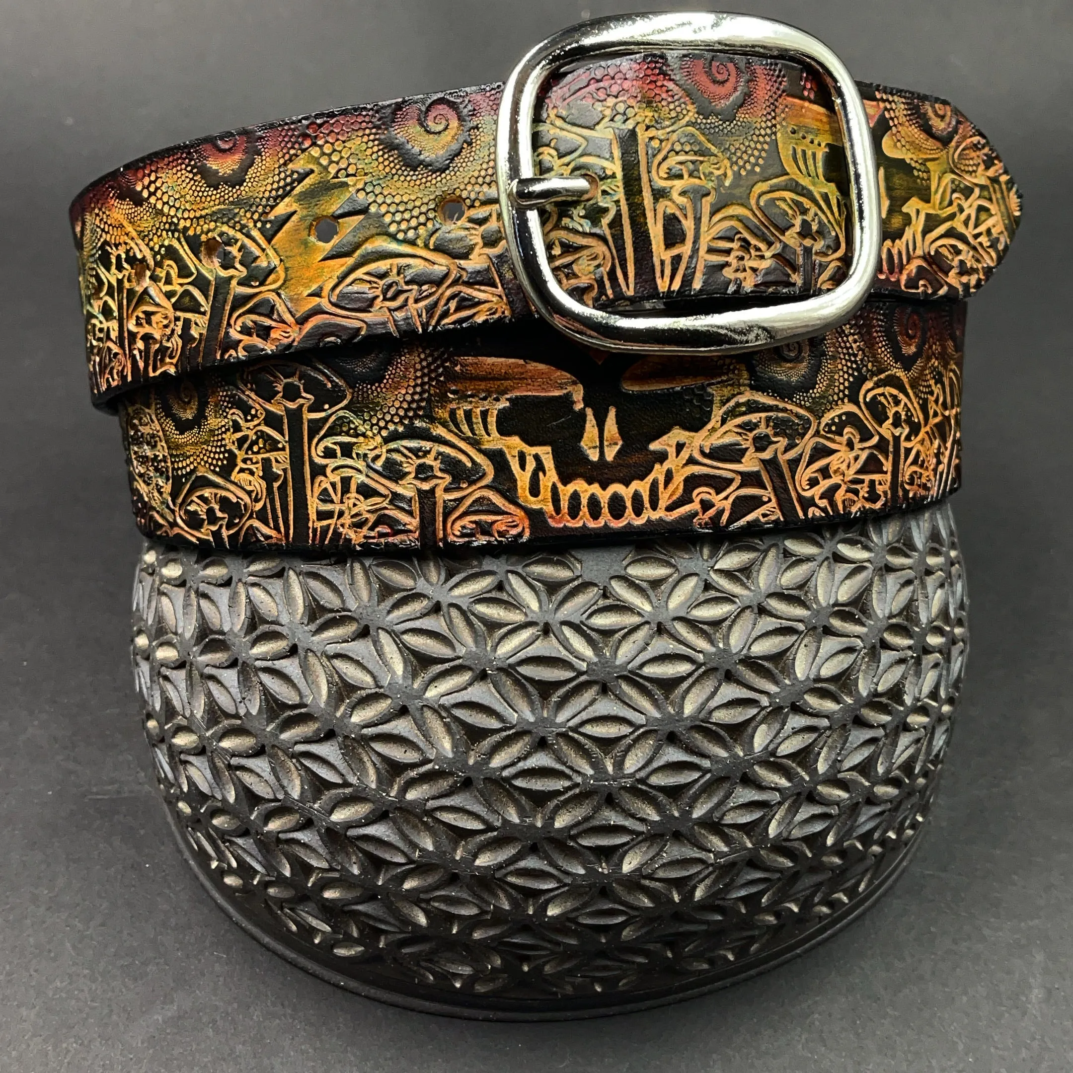 Stamped Leather Belt - Mushrooms 1.0