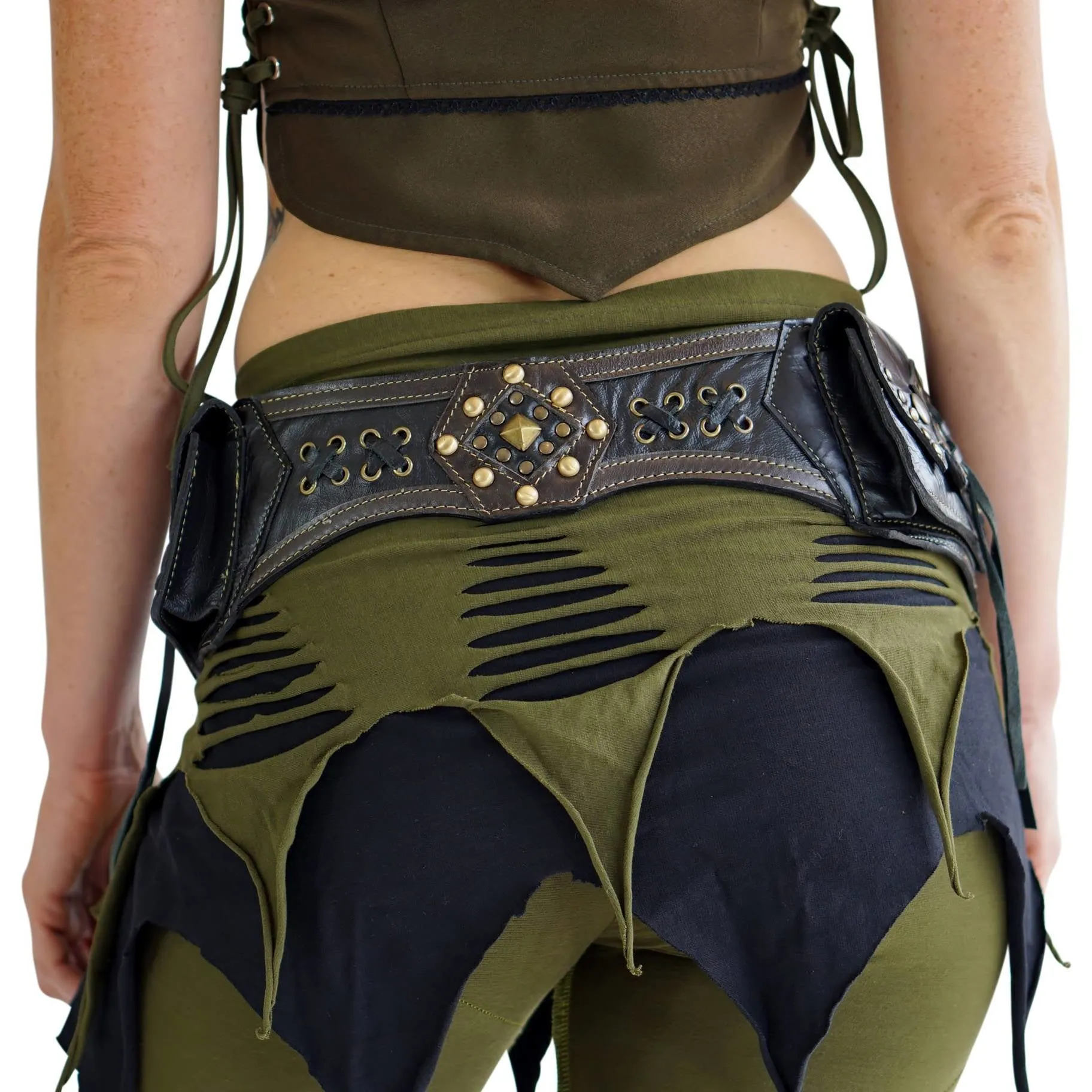 'Star' Leather Utility Belt, Steampunk - Black