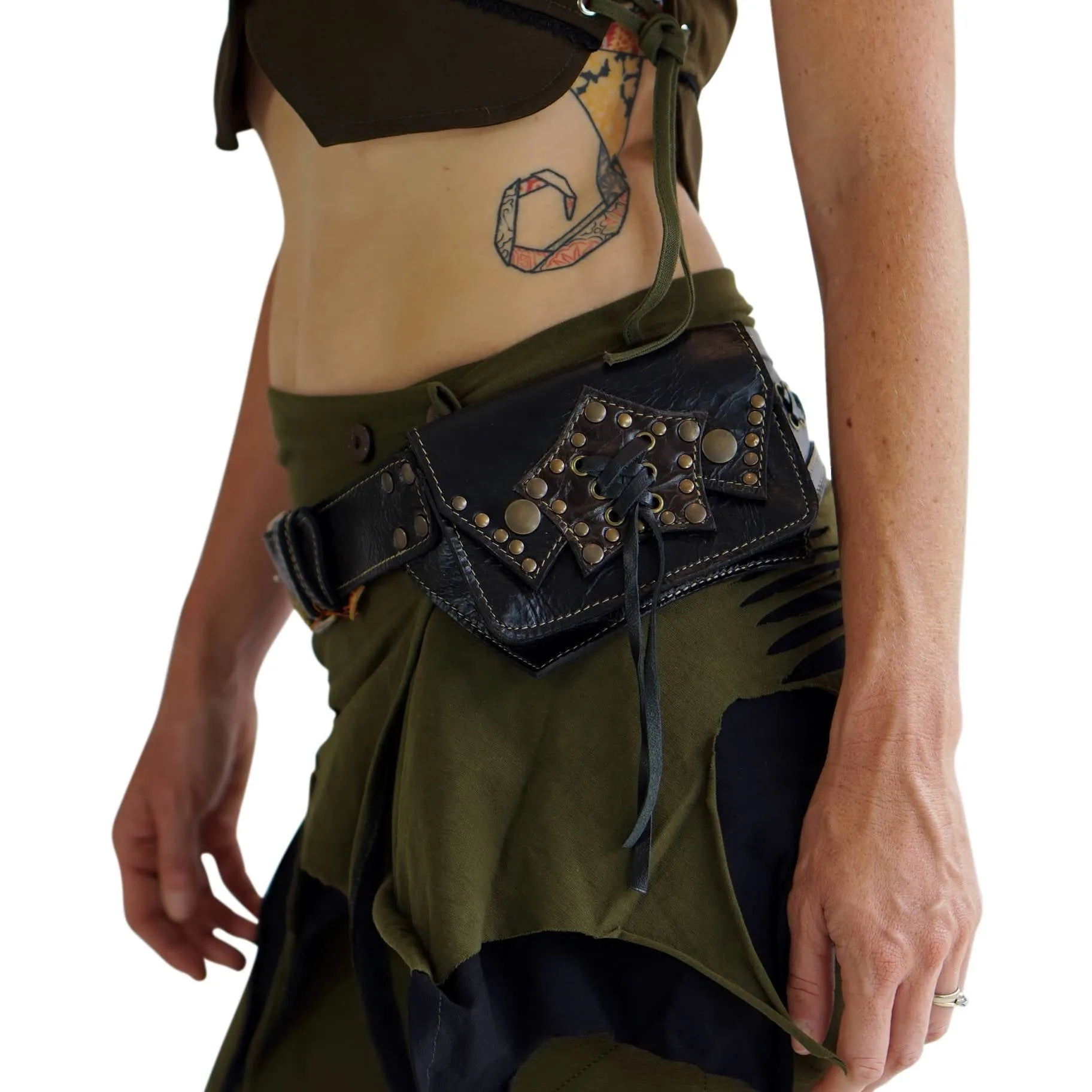 'Star' Leather Utility Belt, Steampunk - Black