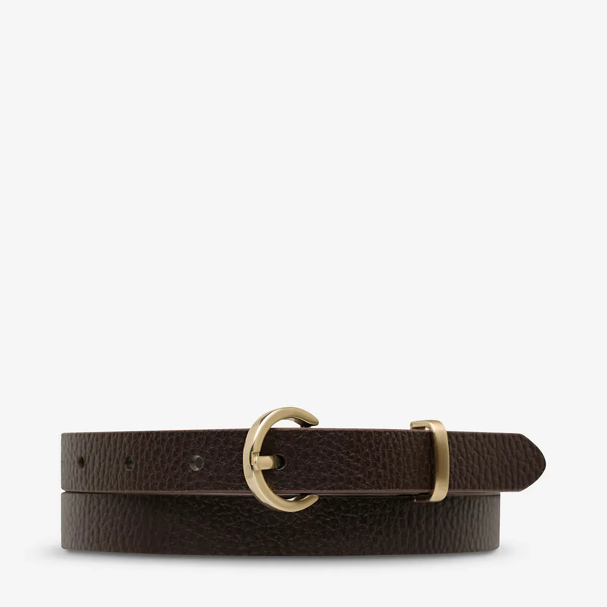 Status Anxiety II HAPPENS ALL THE TIME belt - Choc/Gold