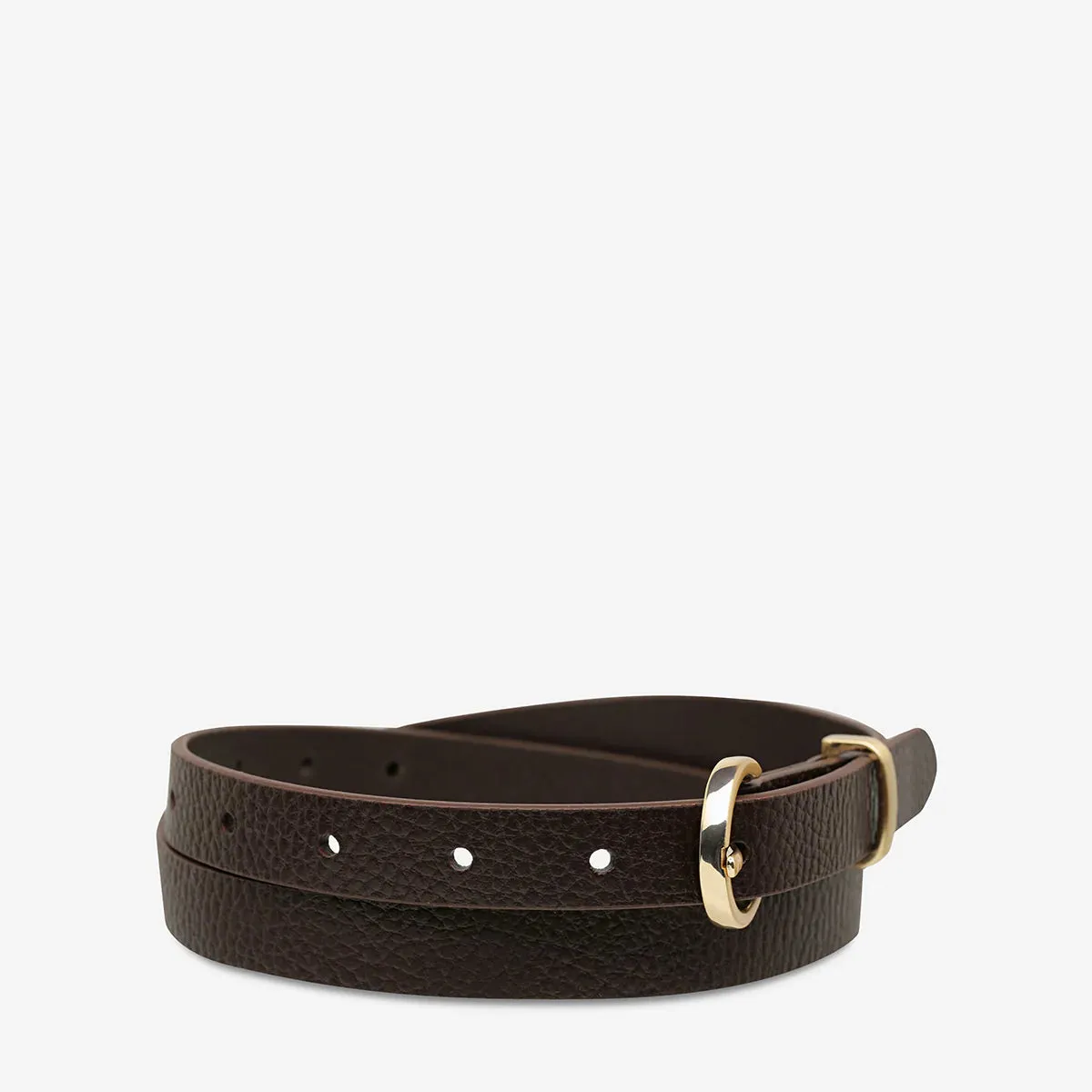 Status Anxiety II HAPPENS ALL THE TIME belt - Choc/Gold