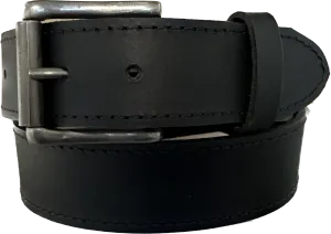 STB213  1 1/2" Solid Full Grain Stitched Black Leather Belt