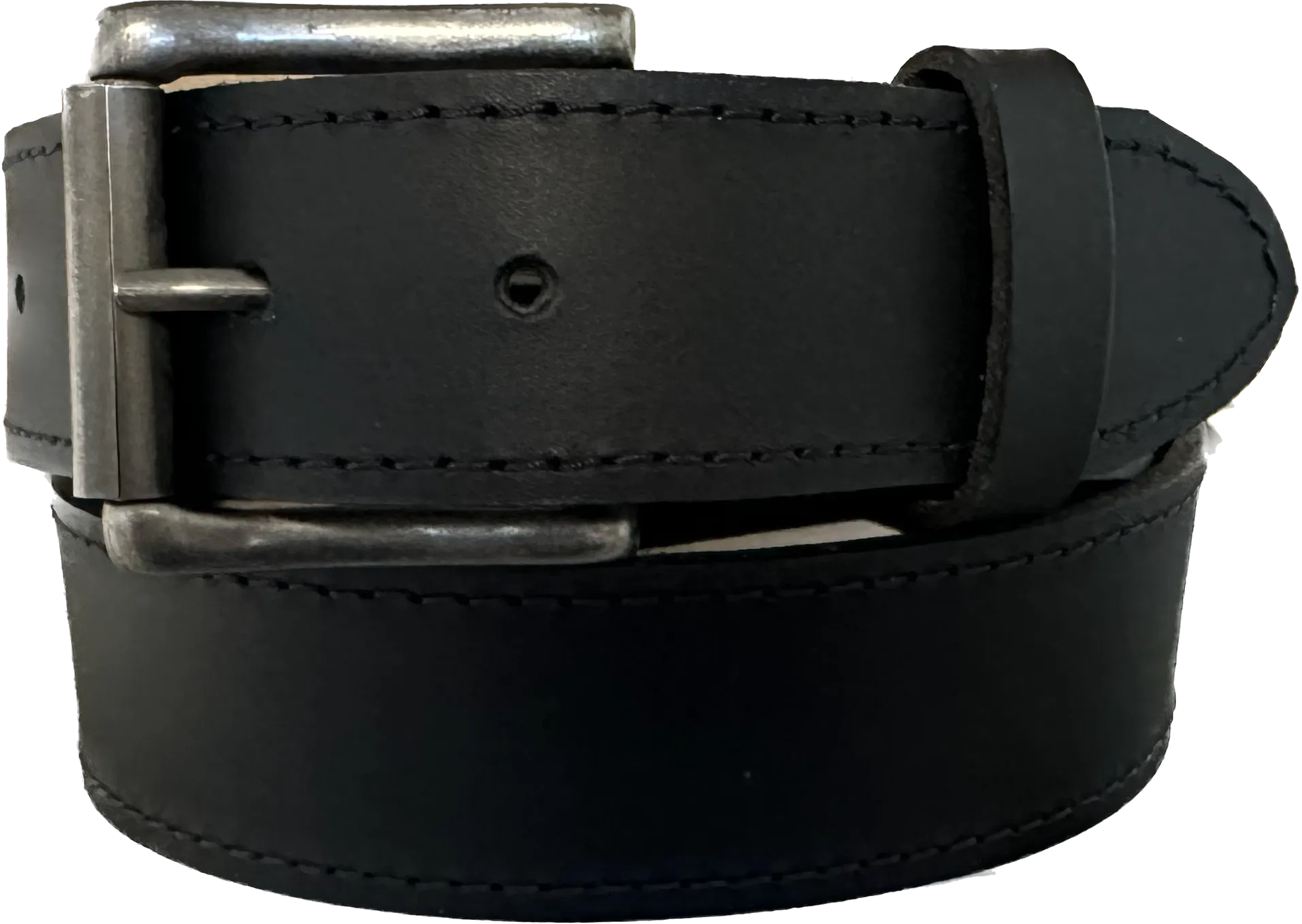 STB213  1 1/2" Solid Full Grain Stitched Black Leather Belt