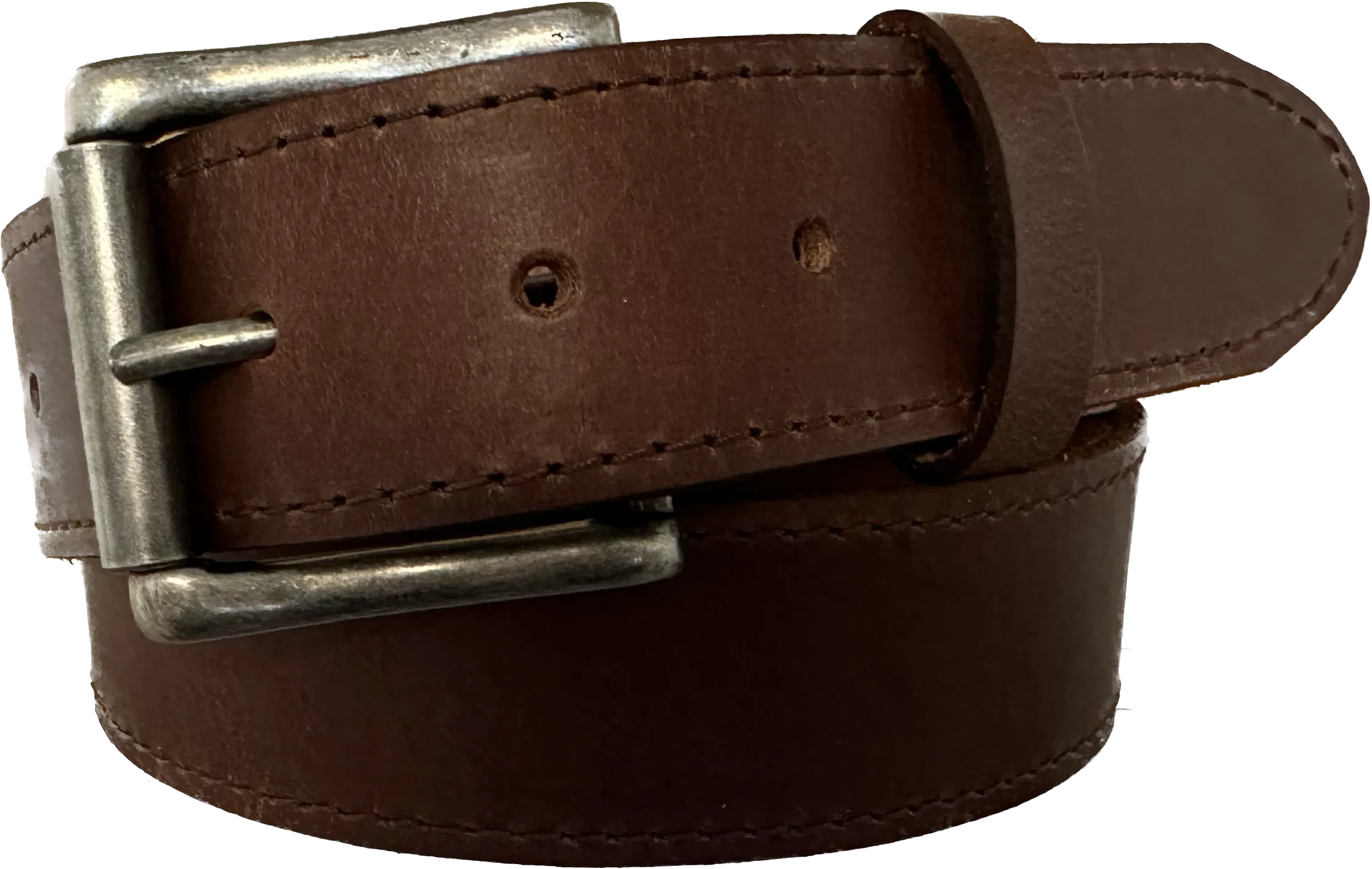 STBC212   1 1/2" Solid Full Grain Stitched Cognac Leather Belt