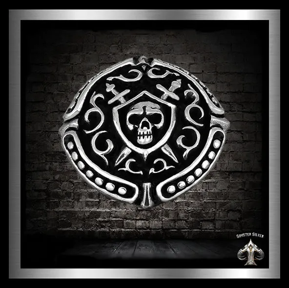 Sterling Silver Skull Sword Crest Biker Concho