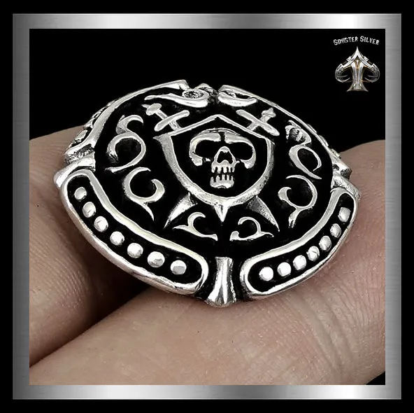 Sterling Silver Skull Sword Crest Biker Concho