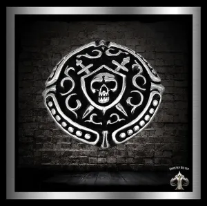 Sterling Silver Skull Sword Crest Biker Concho