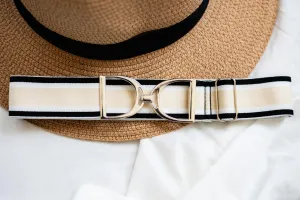 Stirrup Belt -  Black,White & Cream Stripe- Silver Stirrup