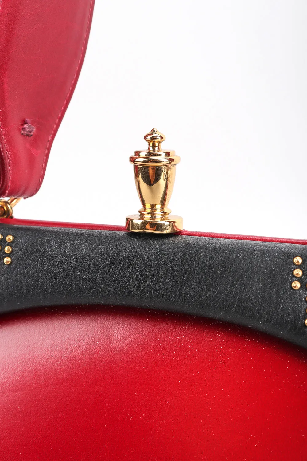 Studded Red Leather Baguette