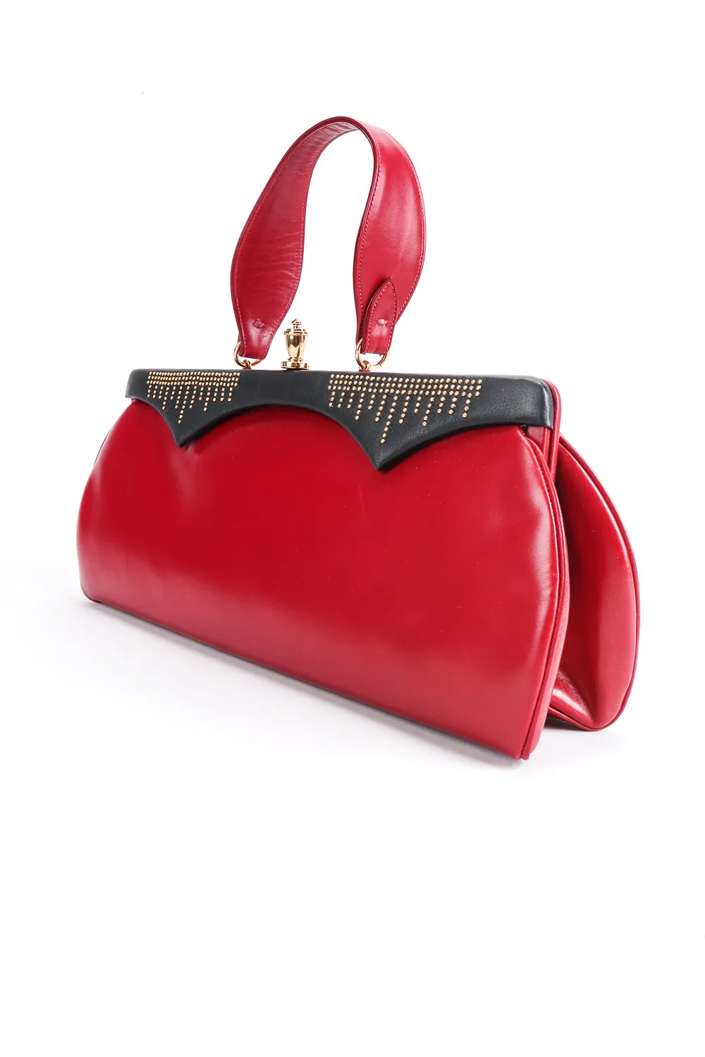Studded Red Leather Baguette