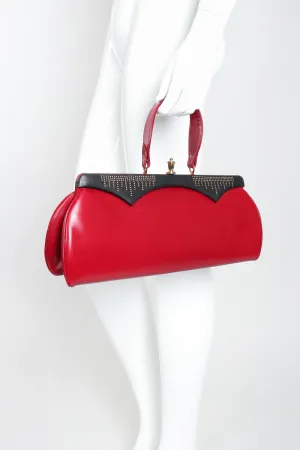 Studded Red Leather Baguette