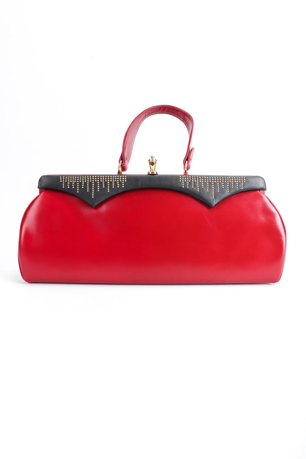 Studded Red Leather Baguette