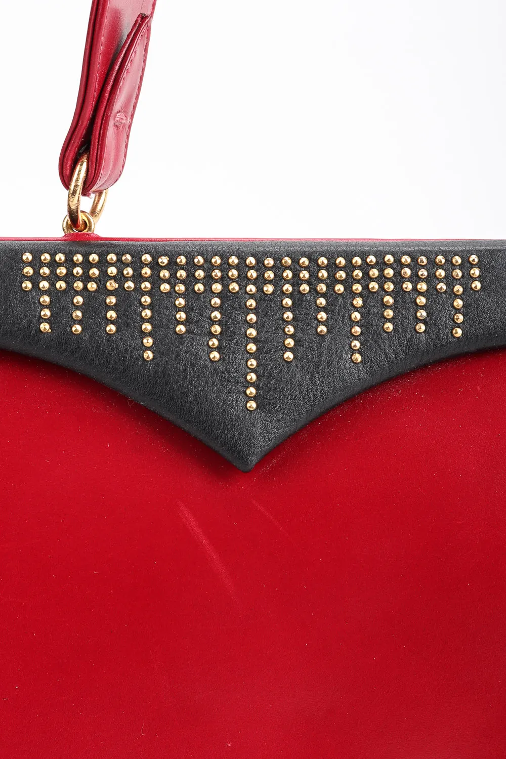 Studded Red Leather Baguette