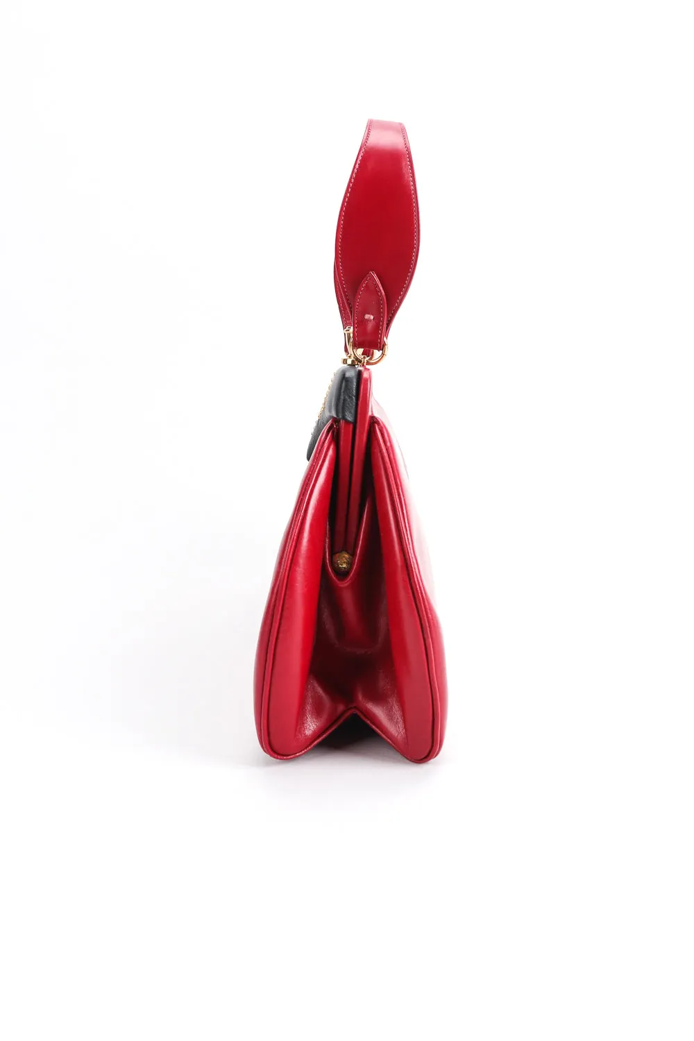 Studded Red Leather Baguette