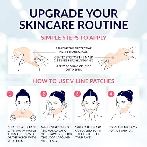 Stylia Double Chin Mask - V Line Chin Strap - Toning Hydrogel Collagen Face Mask with Hyaluronic Acid & Aloe Vera - 5PC