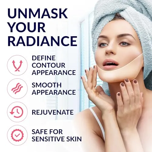 Stylia Double Chin Mask - V Line Chin Strap - Toning Hydrogel Collagen Face Mask with Hyaluronic Acid & Aloe Vera - 5PC