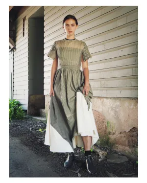 sun bleached ticking and bargello sleeve dress