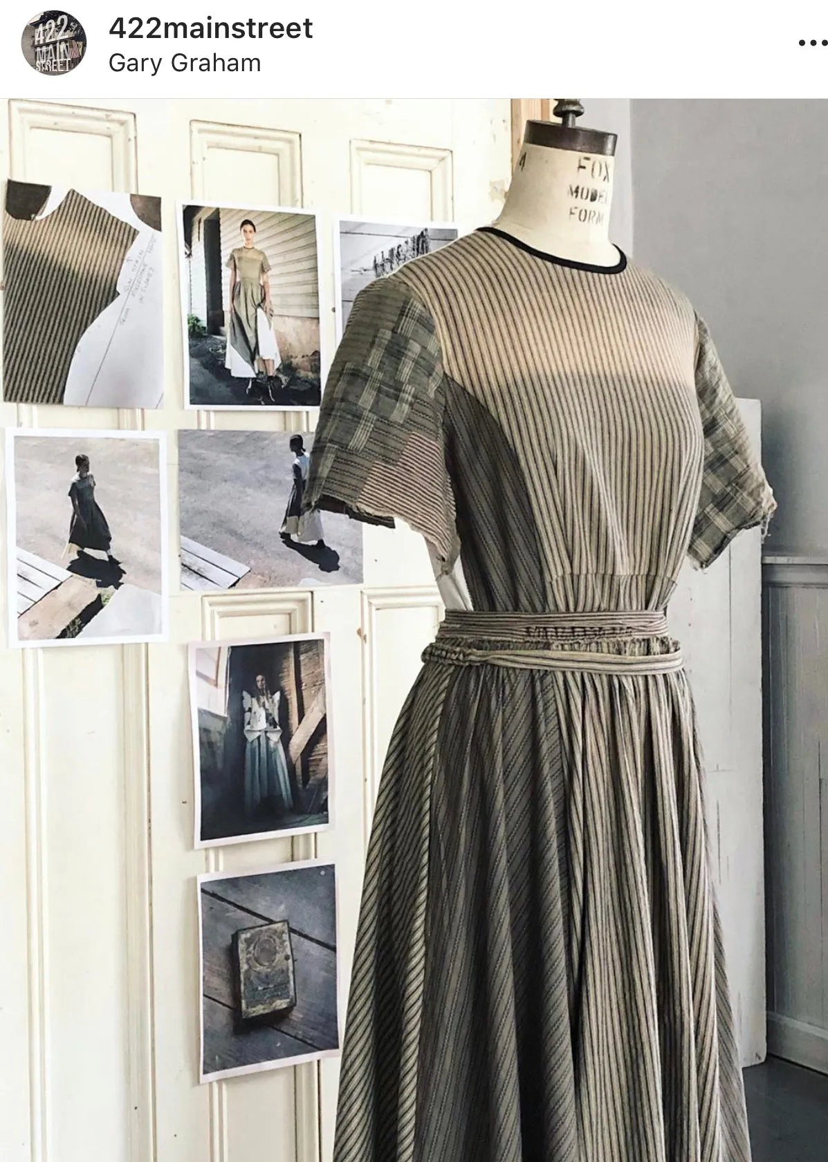 sun bleached ticking and bargello sleeve dress