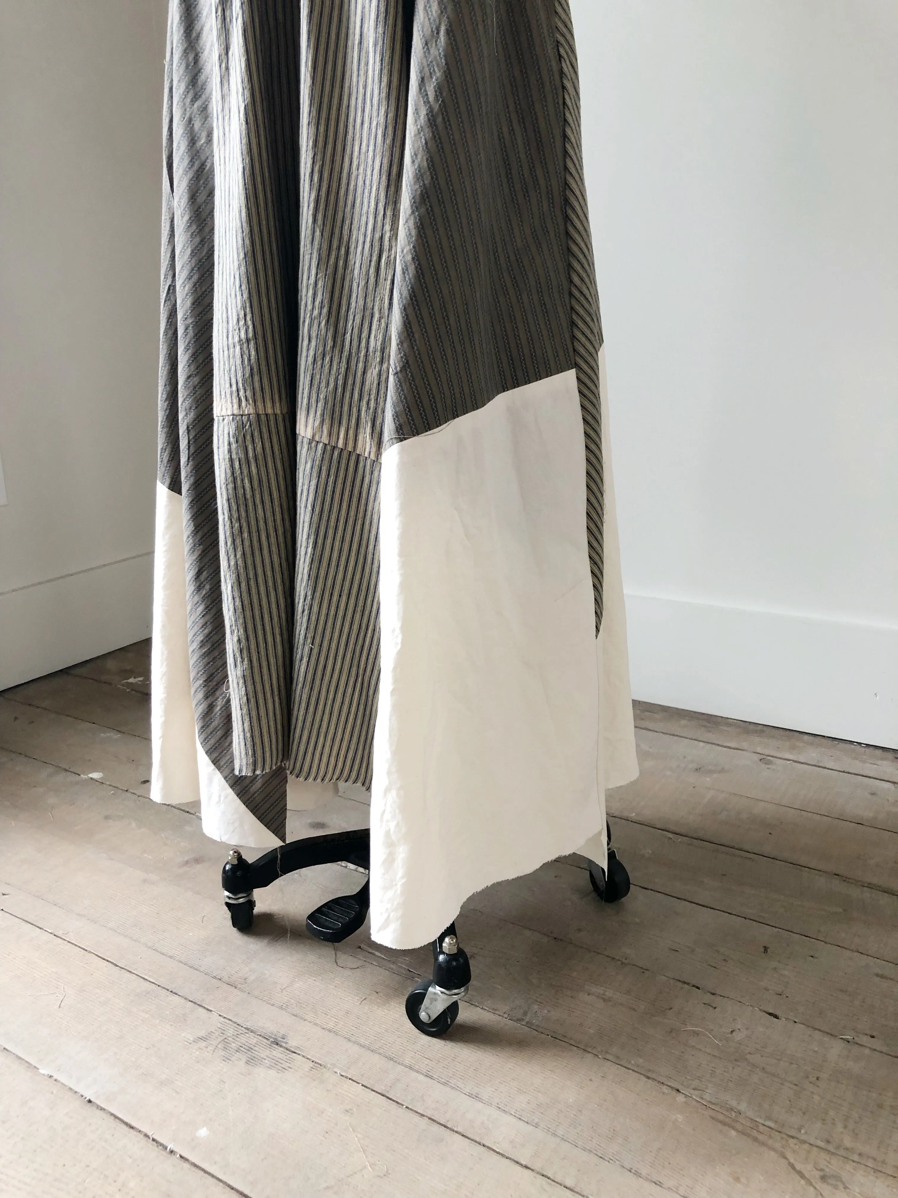 sun bleached ticking and bargello sleeve dress