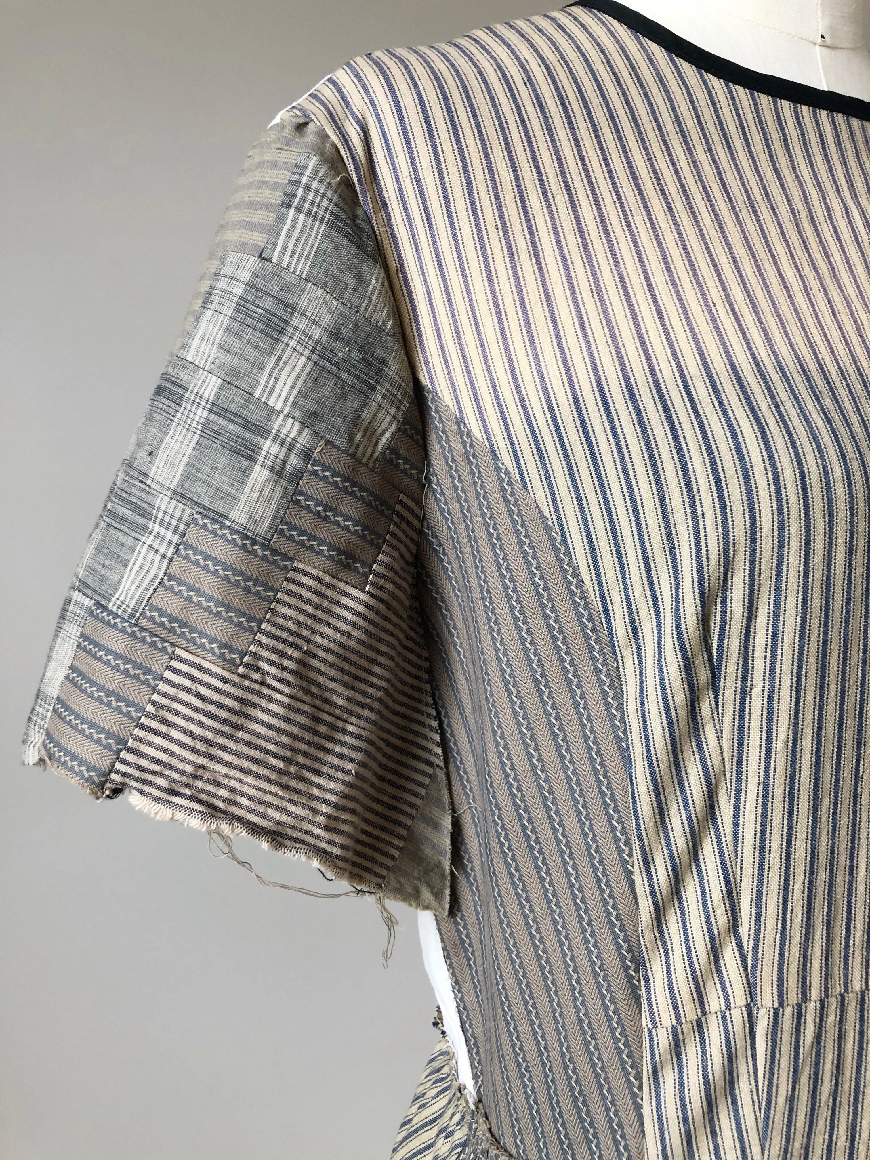 sun bleached ticking and bargello sleeve dress