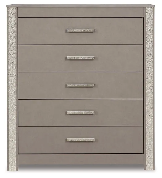 Surancha Full Panel Bed with Mirrored Dresser, Chest and 2 Nightstands
