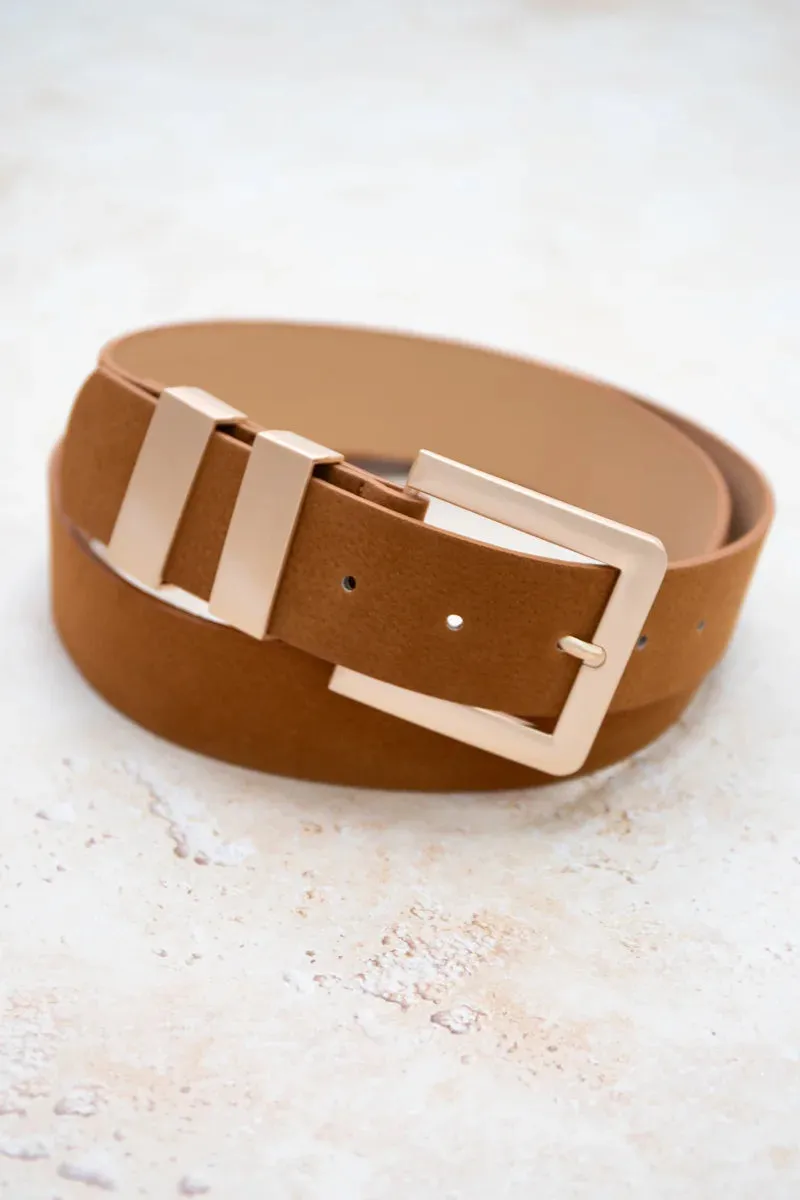 Tan Belt with Gold Buckle