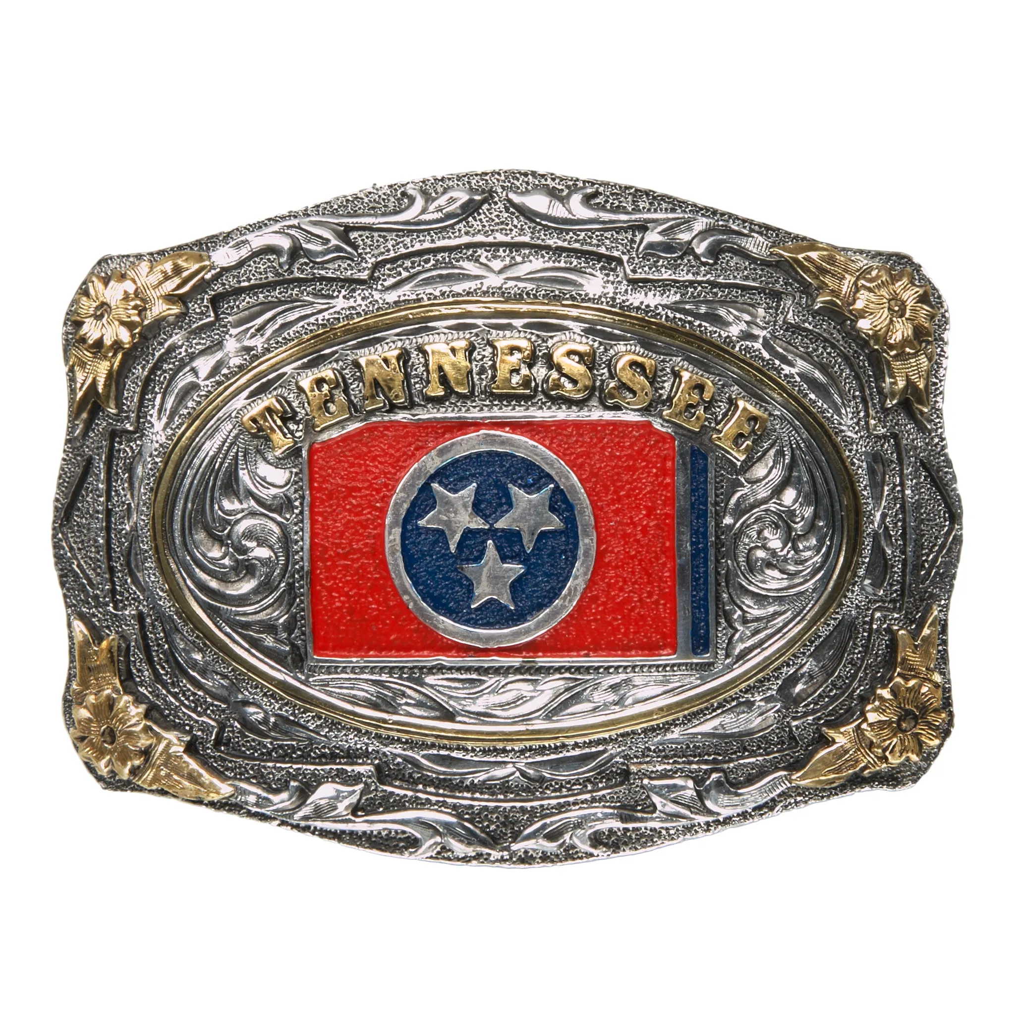 Tennessee Flag — Framed Flower Corner Scallop Buckle