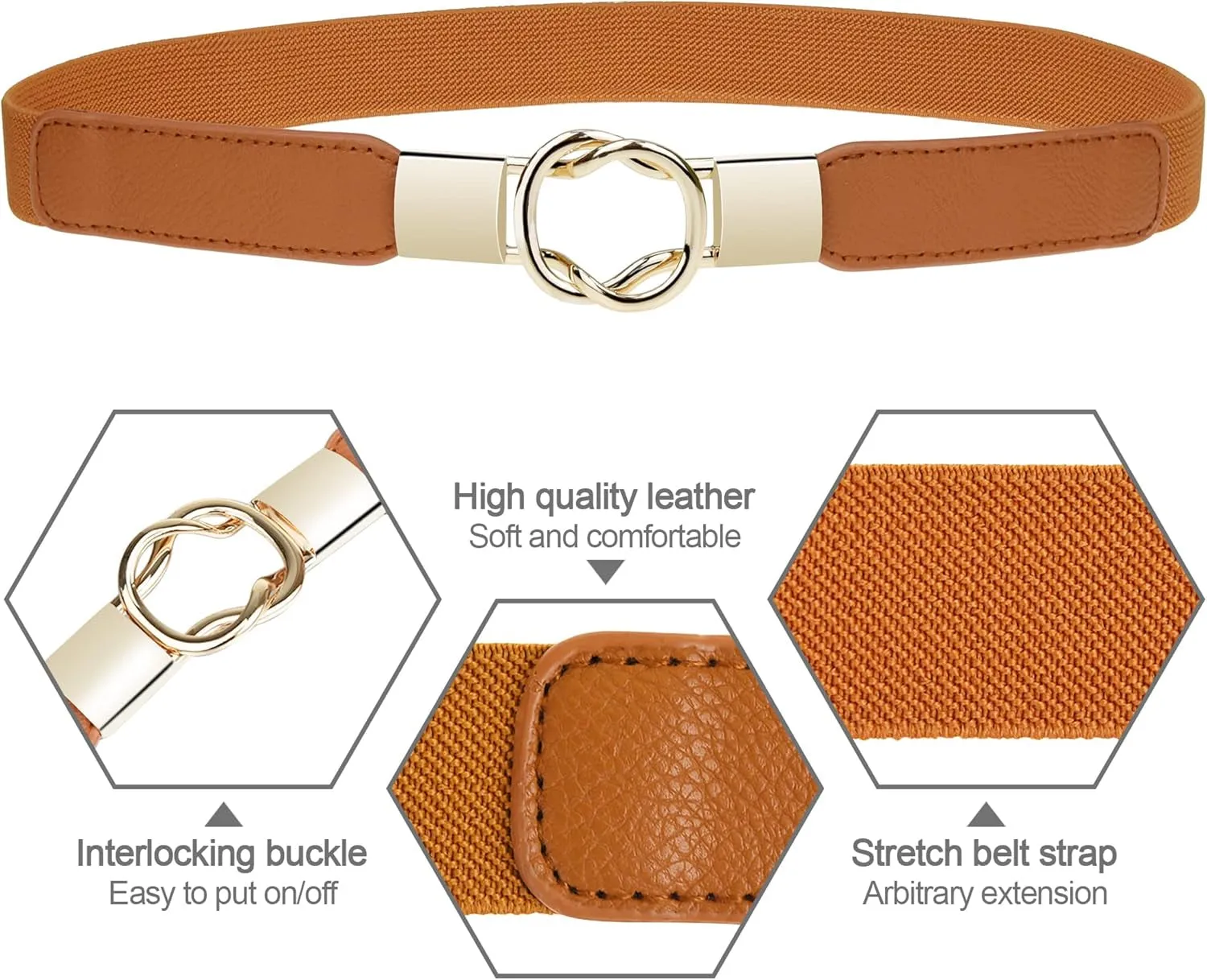 Thin Belt for Women 5 Pack Fashion Dress Belts Women's Stretch Waist Belts