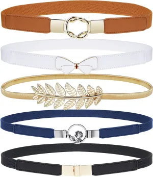 Thin Belt for Women 5 Pack Fashion Dress Belts Women's Stretch Waist Belts