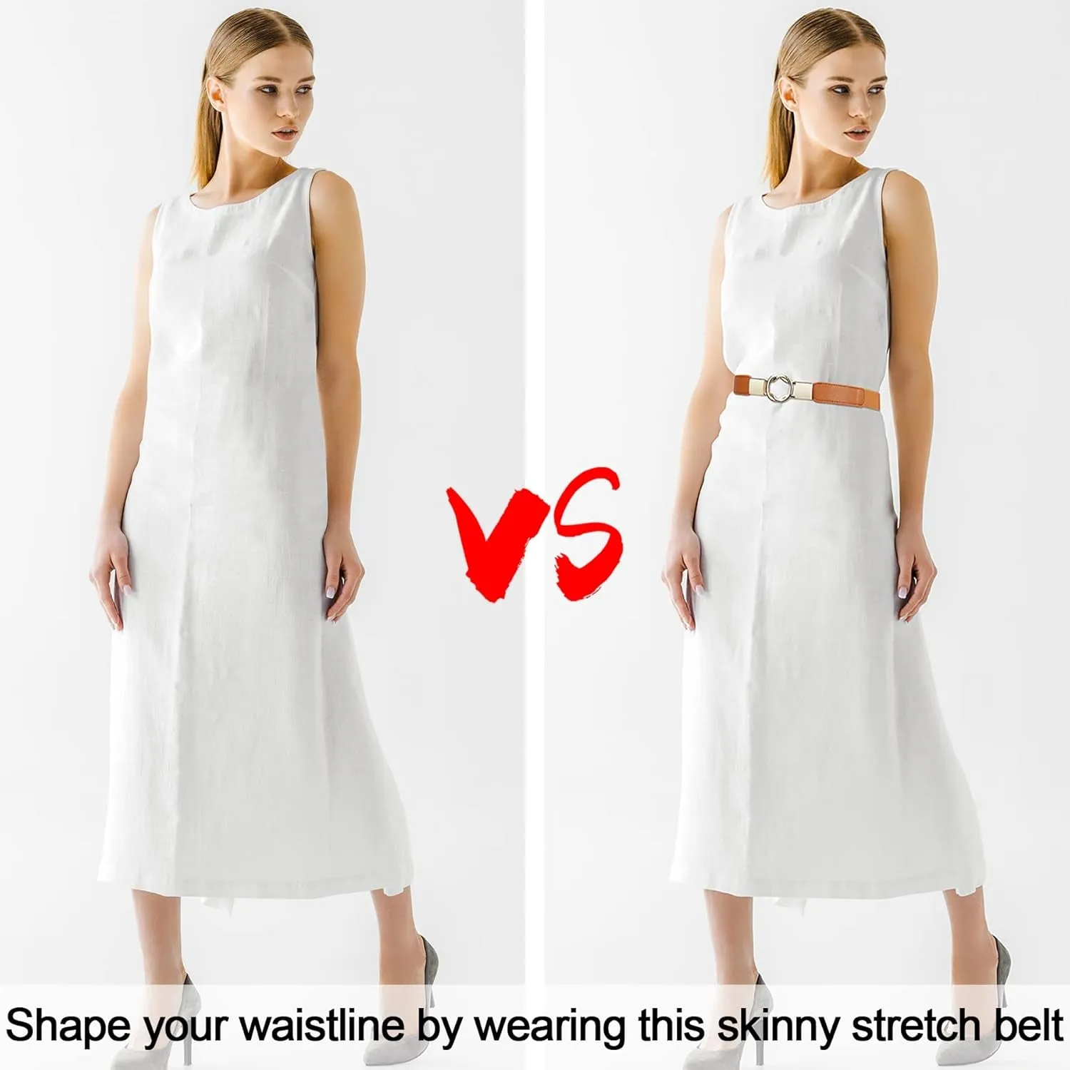 Thin Belt for Women 5 Pack Fashion Dress Belts Women's Stretch Waist Belts