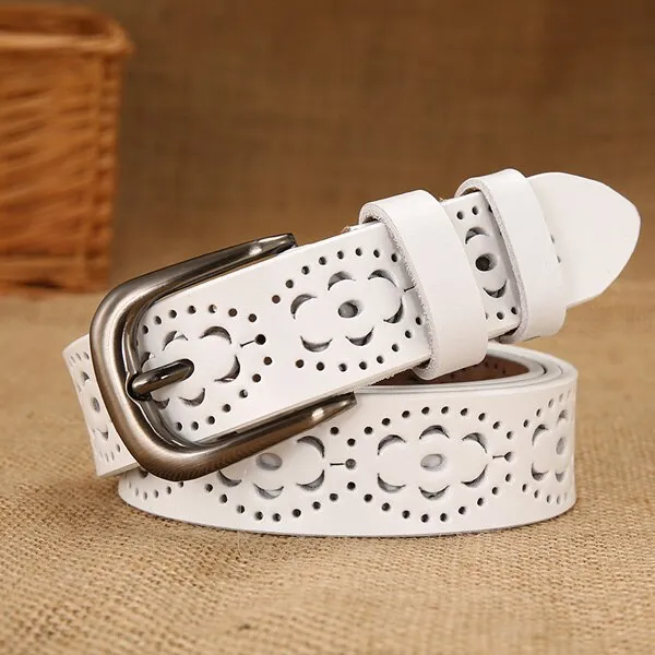 Thin Genuine Leather  6 Color Floral carved Belts For Women