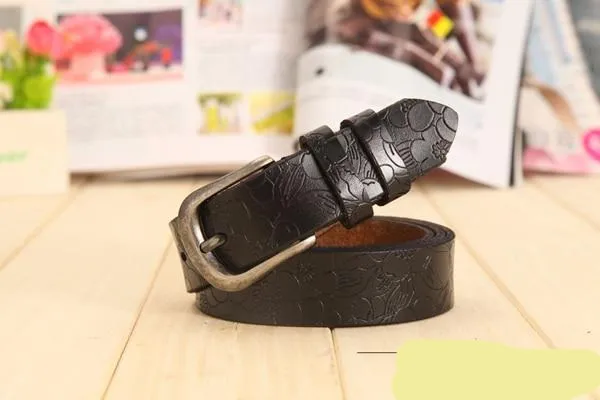 Thin Genuine Leather  6 Color Floral carved Belts For Women
