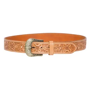 Tooled Leather Belt - Tan