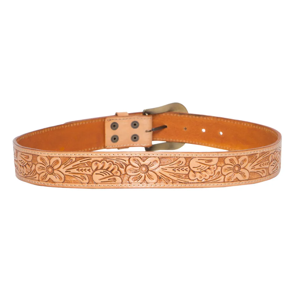 Tooled Leather Belt - Tan