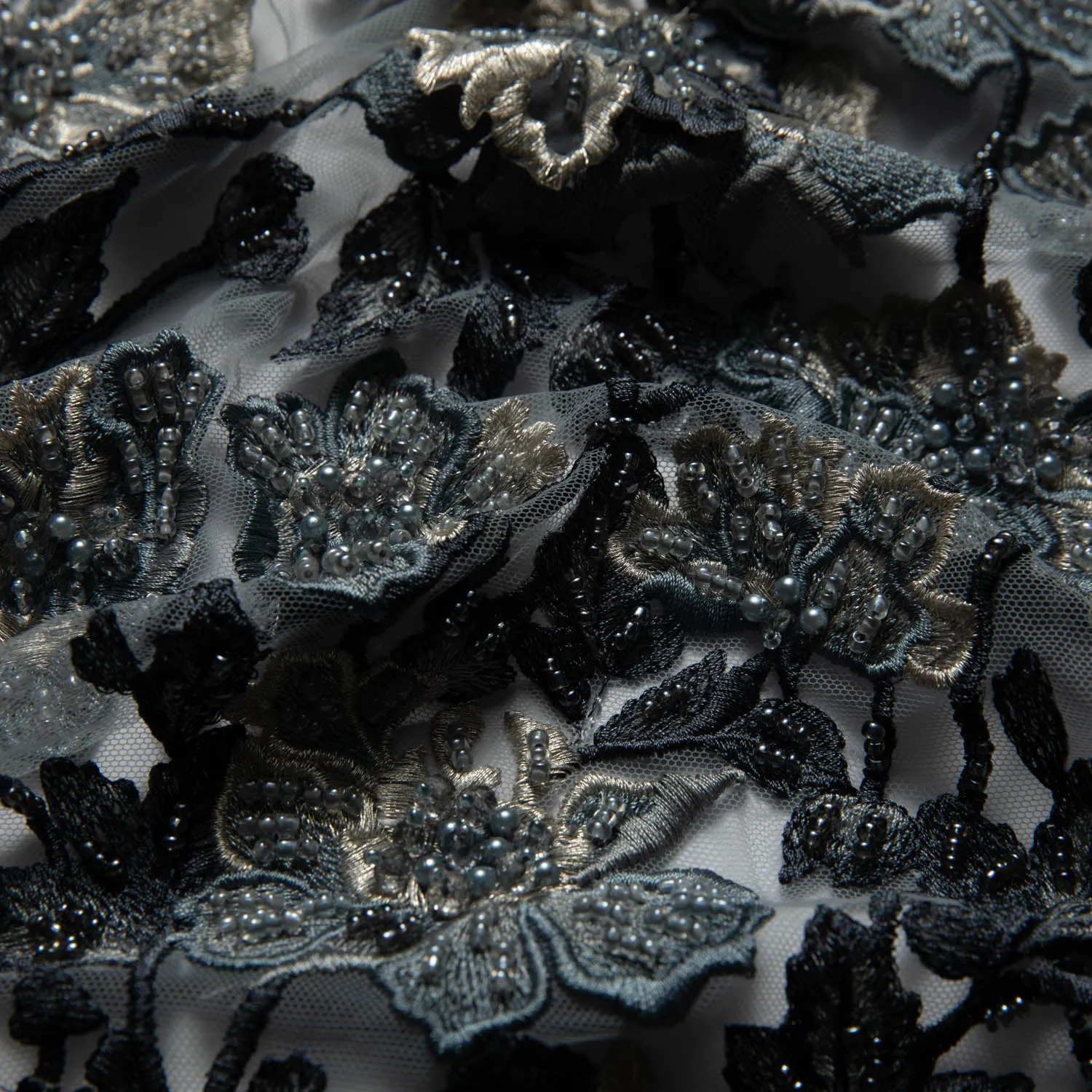 Tulle Lace Fabric Embroidered W/Applique with 3D Floral Design 52" Wide | Exquisite Fabric