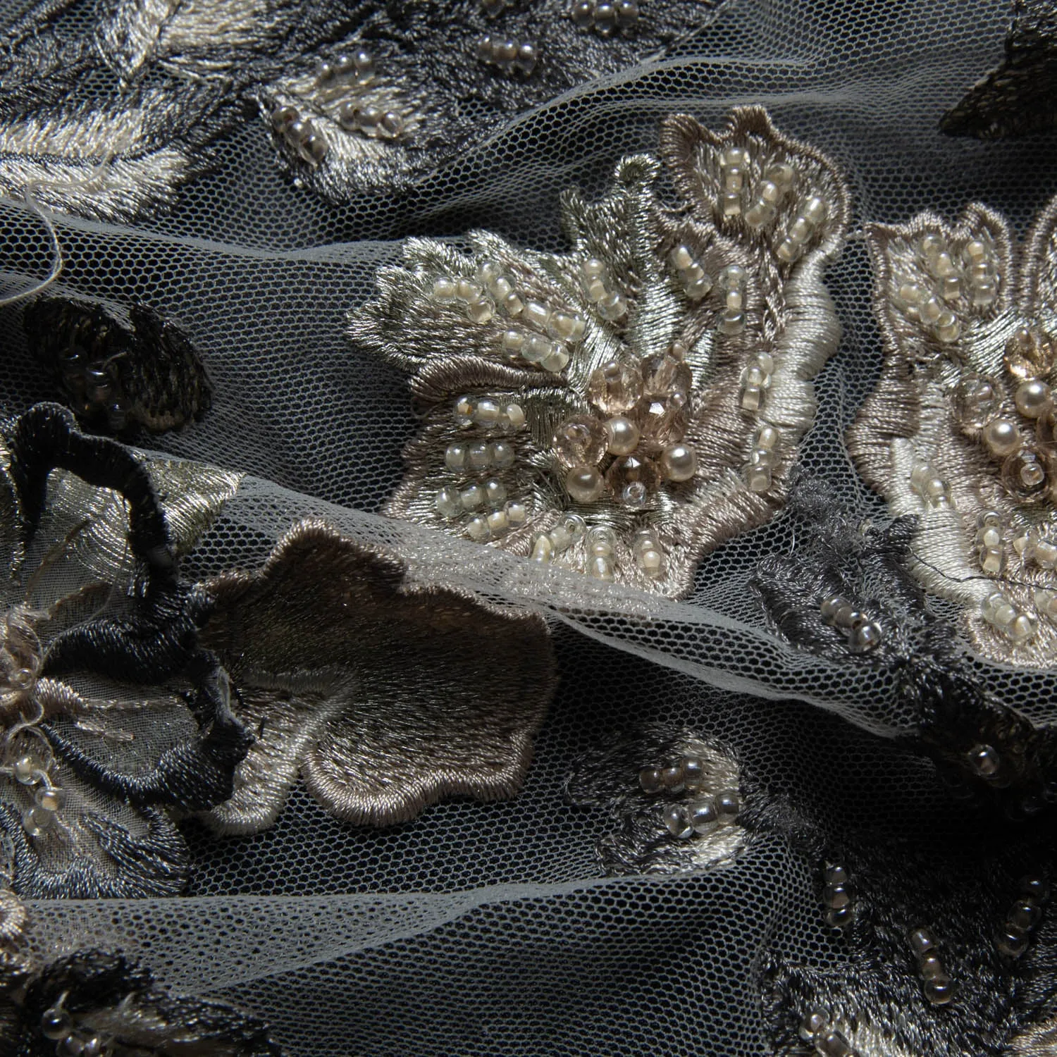 Tulle Lace Fabric Embroidered W/Applique with 3D Floral Design 52" Wide | Exquisite Fabric