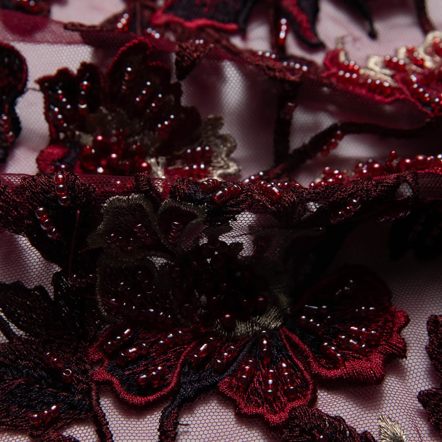 Tulle Lace Fabric Embroidered W/Applique with 3D Floral Design 52" Wide | Exquisite Fabric