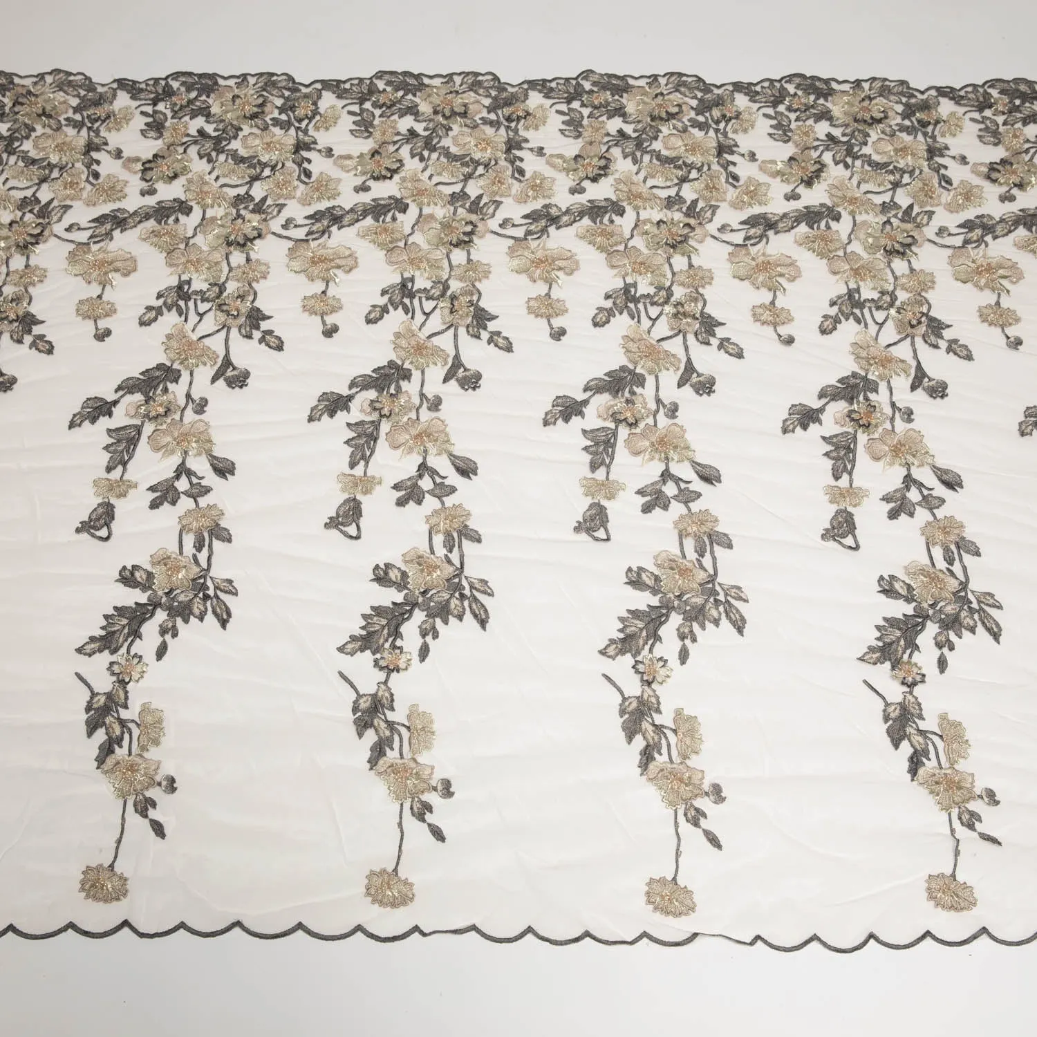 Tulle Lace Fabric Embroidered W/Applique with 3D Floral Design 52" Wide | Exquisite Fabric