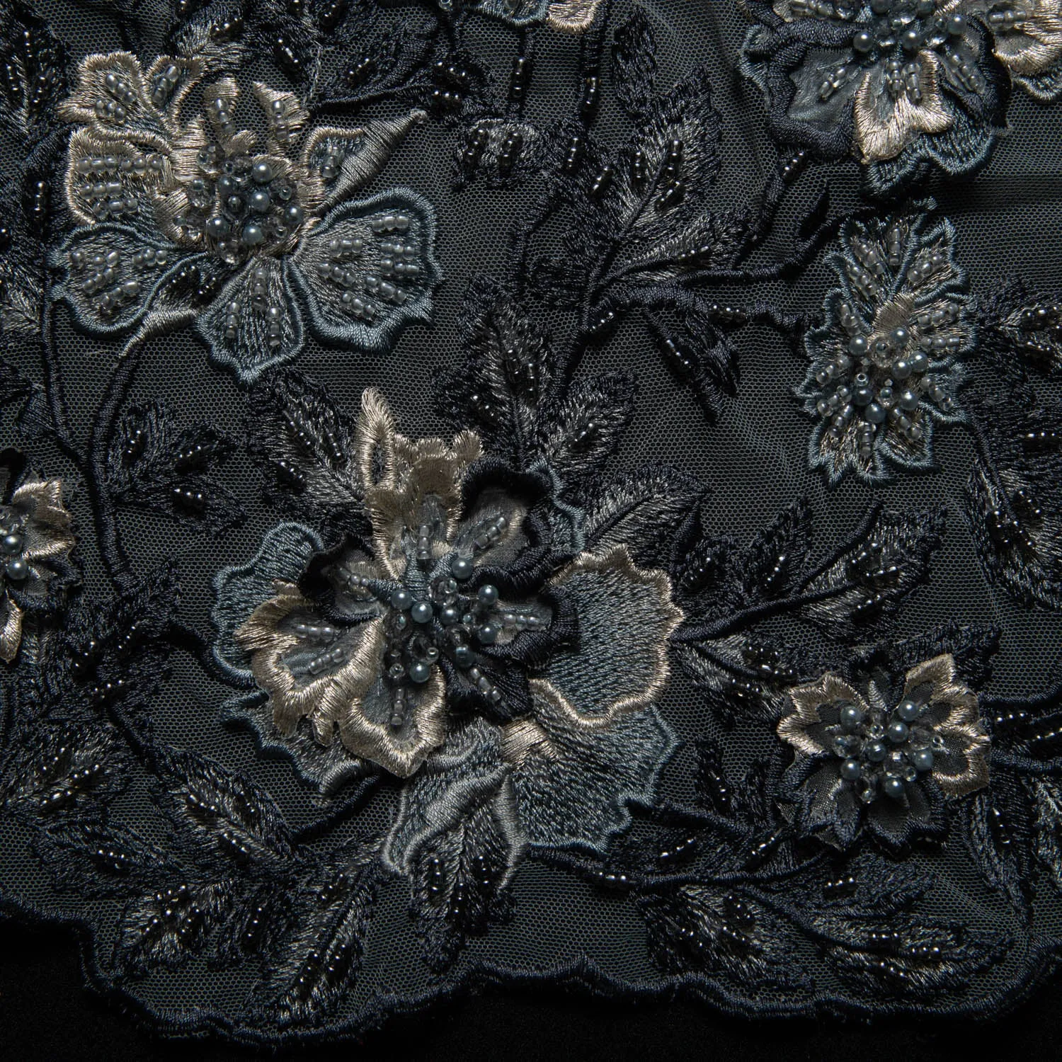 Tulle Lace Fabric Embroidered W/Applique with 3D Floral Design 52" Wide | Exquisite Fabric