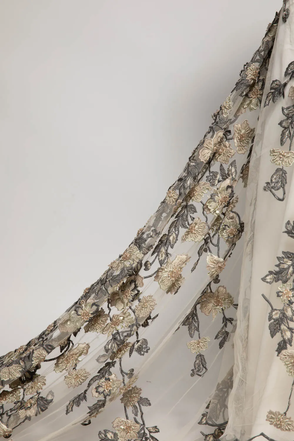 Tulle Lace Fabric Embroidered W/Applique with 3D Floral Design 52" Wide | Exquisite Fabric