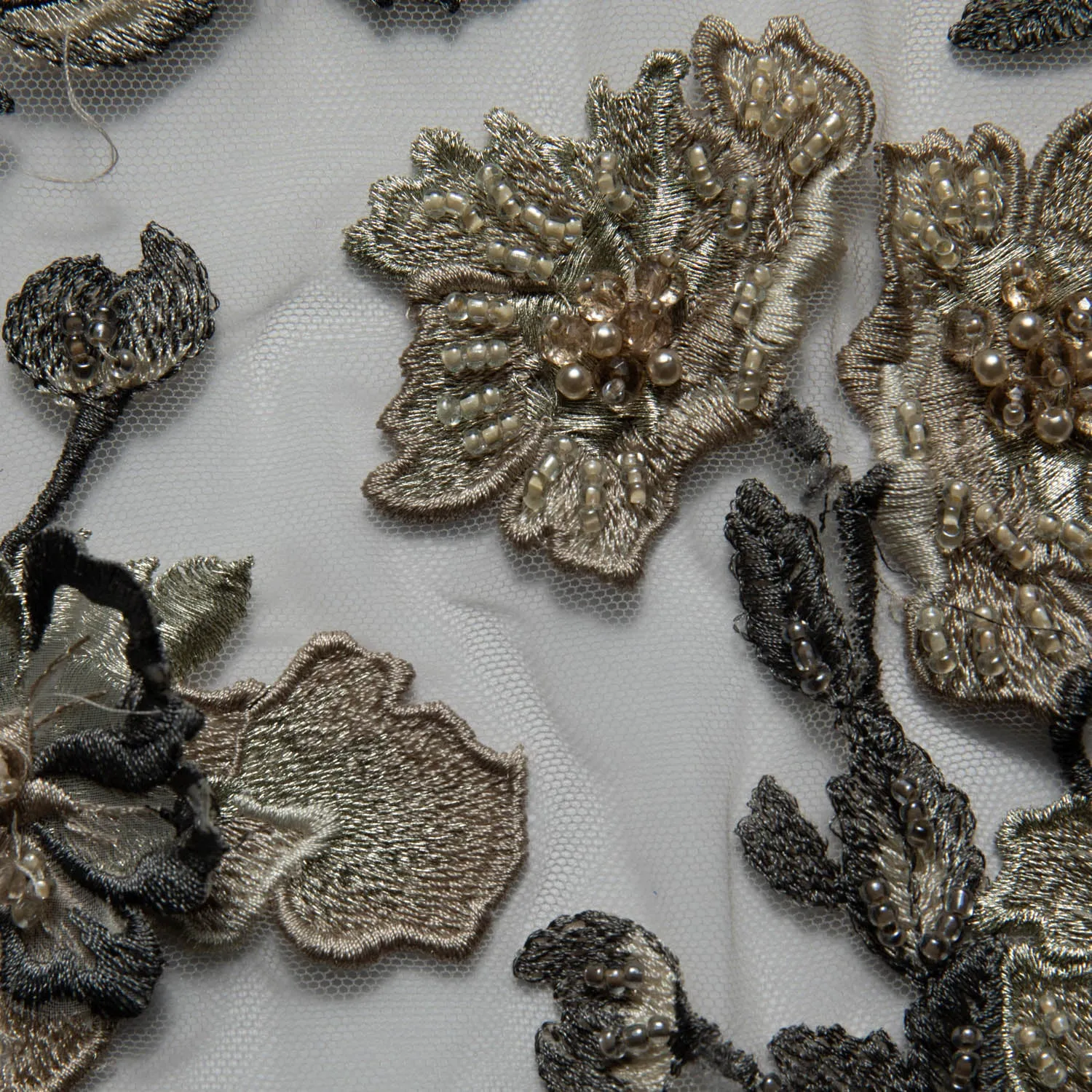 Tulle Lace Fabric Embroidered W/Applique with 3D Floral Design 52" Wide | Exquisite Fabric