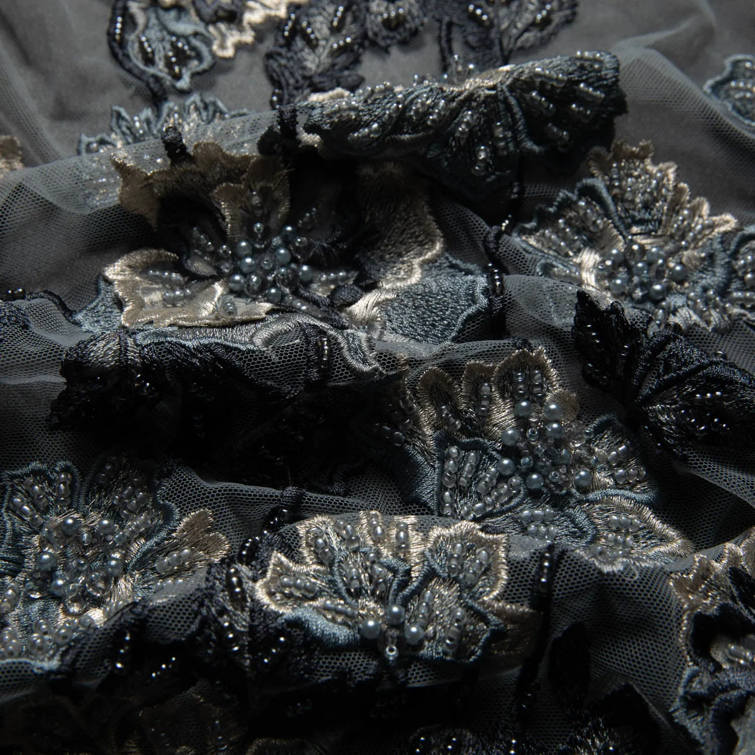 Tulle Lace Fabric Embroidered W/Applique with 3D Floral Design 52" Wide | Exquisite Fabric