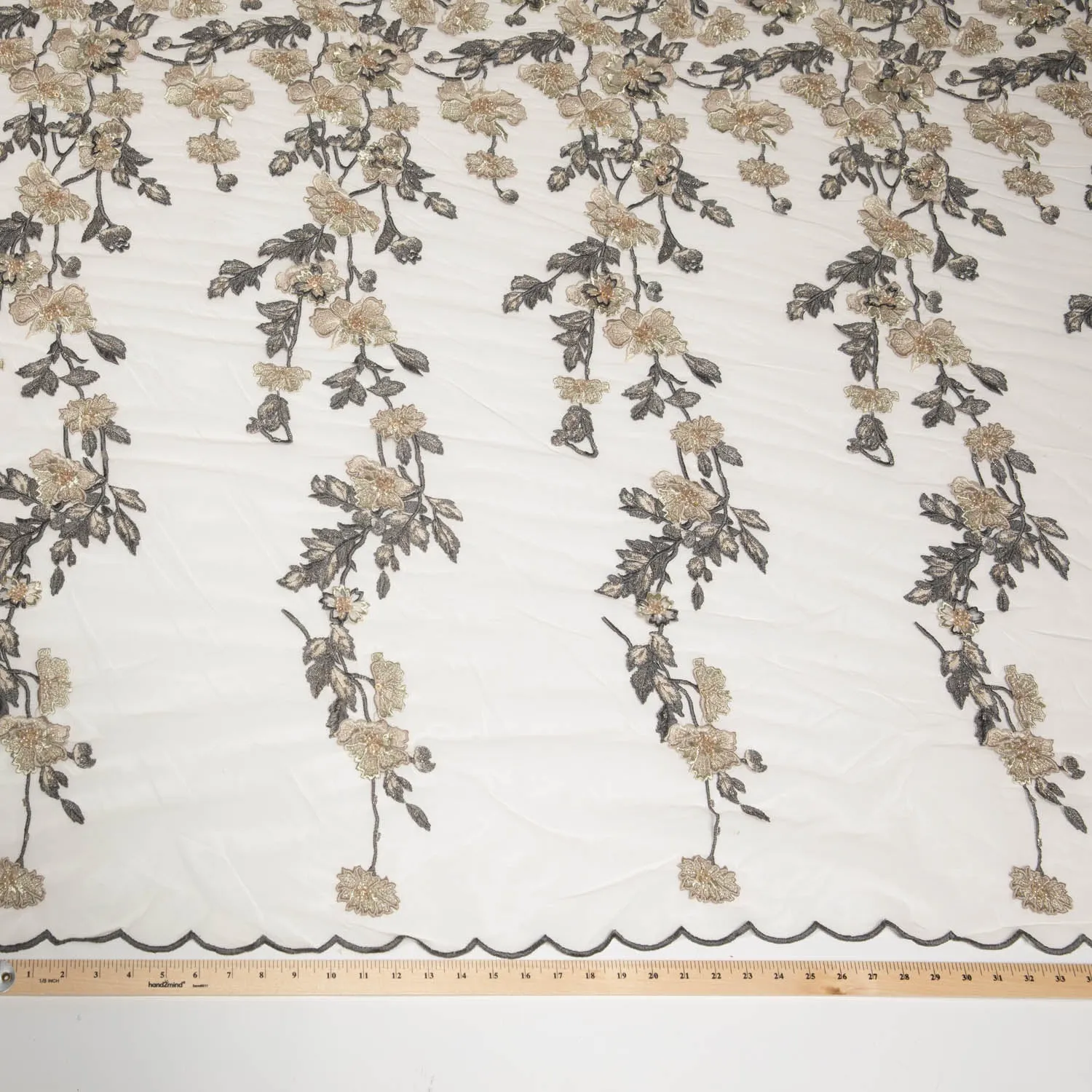 Tulle Lace Fabric Embroidered W/Applique with 3D Floral Design 52" Wide | Exquisite Fabric