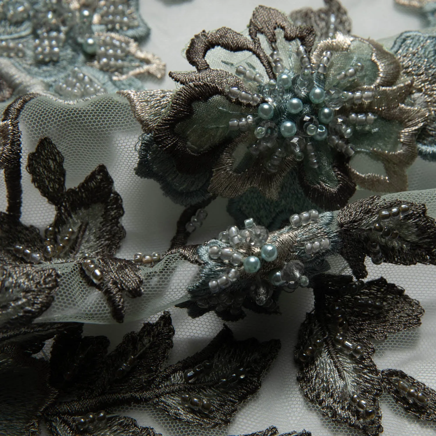 Tulle Lace Fabric Embroidered W/Applique with 3D Floral Design 52" Wide | Exquisite Fabric